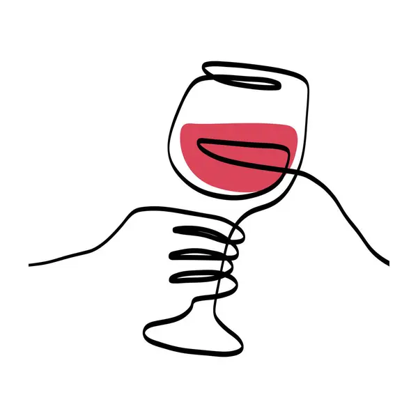 Czerwone Wino Ciągła Linia Wektor Ilustracja Grafika Wektorowa
