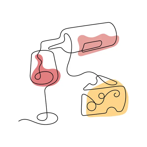 Wein Und Käse Kontinuierliche Linienvektorillustration lizenzfreie Stockillustrationen