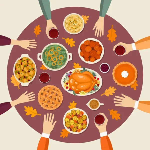 Thanksgiving Traditionell Middag Vektor Illustration Royaltyfria illustrationer