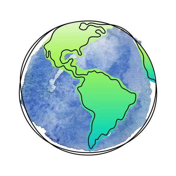Jorden Planet Akvarell Konstnärlig Illustration Royaltyfria Stockvektorer