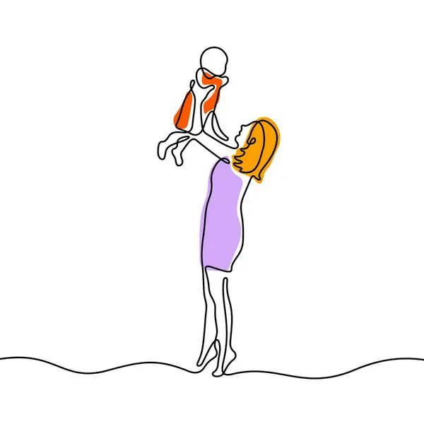 Mãe Segurando Bebê Linha Contínua Vetor Ilustração —  Vetores de Stock