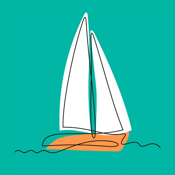 Segling Båt Linje Färgglada Vektor Illustration — Stock vektor