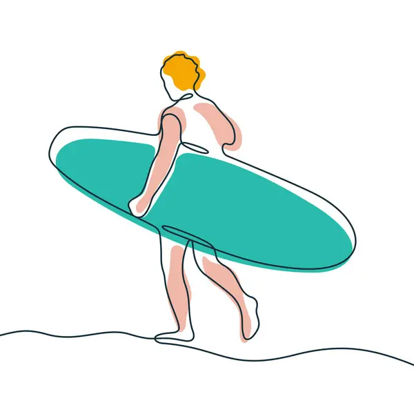 Surfer Durchgehende Linie Bunte Vektorillustration — Stockvektor