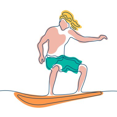 Sörfçü sürekli renkli vektör çizimi.