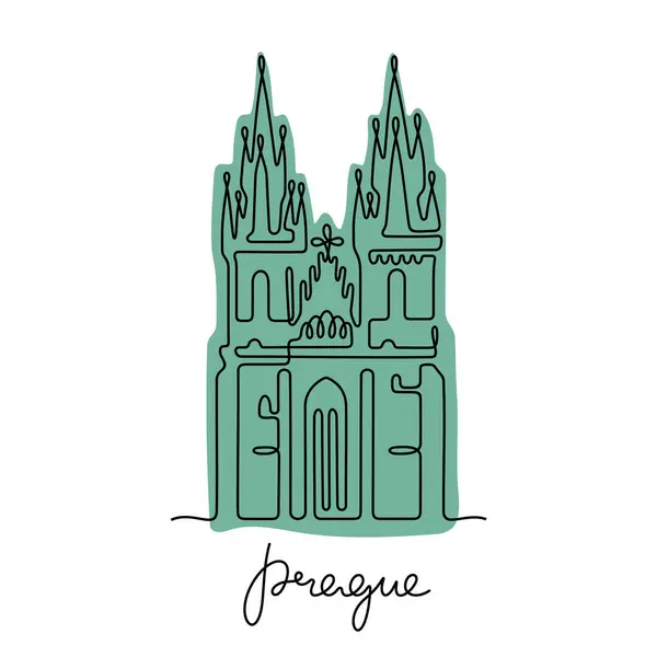 Church Our Lady Tyn Prague Continuous Line Colourful Vector Illustration — Stock Vector
