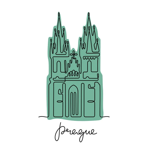 Церковь Пресвятой Девы Марии Перед Тыном Прага Непрерывная Цветная Векторная Стоковый вектор