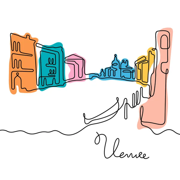 Wenecja Włochy Ciągła Linia Kolorowy Wektor Ilustracji Grafika Wektorowa