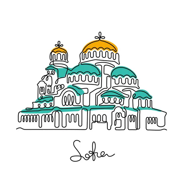 Catedral São Alexandre Nevsky Sofia Linha Contínua Ilustração Vetorial Colorida Ilustrações De Bancos De Imagens Sem Royalties