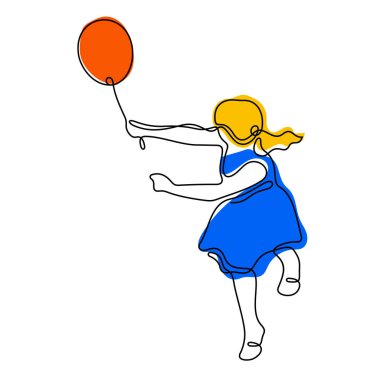Balonlu küçük kız. Renkli vektör çizimi..