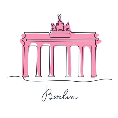 Brandenburg Kapısı, Berlin. Renkli vektör illüstrasyonunun sürekli çizgisi.