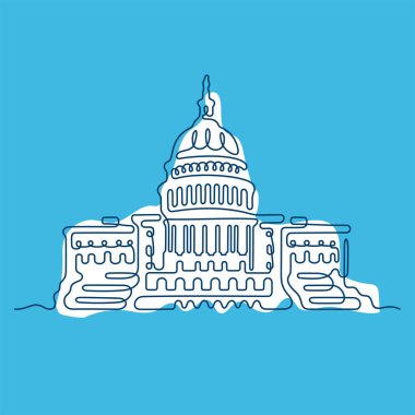 Capitol Binası, Washington D.C. ABD. Renkli vektör illüstrasyonunun sürekli çizgisi.