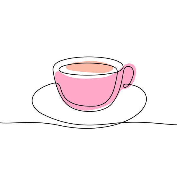 咖啡杯连续线条彩色矢量图解 — 图库矢量图片