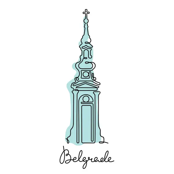 Saint Nicholas Church Belgrade Continuous Line Colourful Vector Illustration — Stock Vector