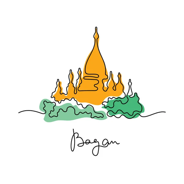 Bagan Myanmar Doorlopende Lijn Kleurrijke Vector Illustratie — Stockvector