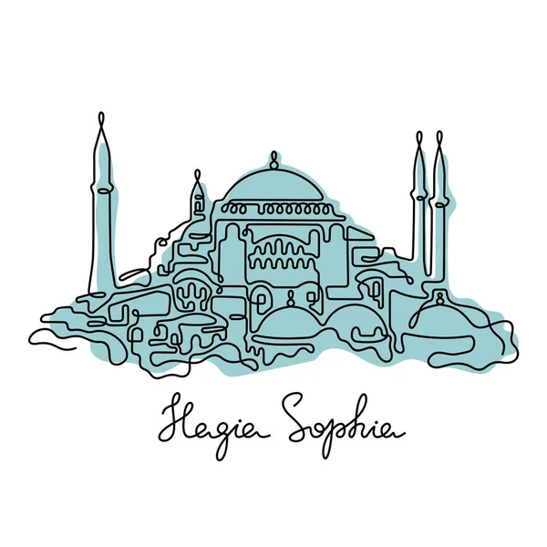 Hagia Sophia Istambul Linha Contínua Ilustração Vetorial Colorida — Vetor de Stock