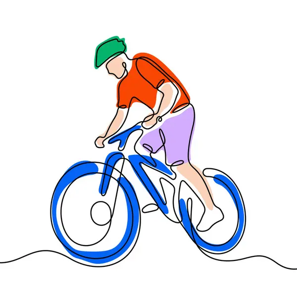 Cycliste Ligne Continue Illustration Vectorielle Colorée — Image vectorielle