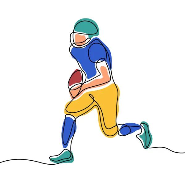 Jugador Fútbol Americano Línea Continua Colorido Vector Ilustración Vector de stock