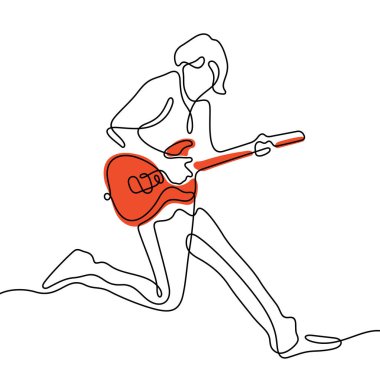 Müzisyen gitar tek satırlık vektör çizimi çalıyor