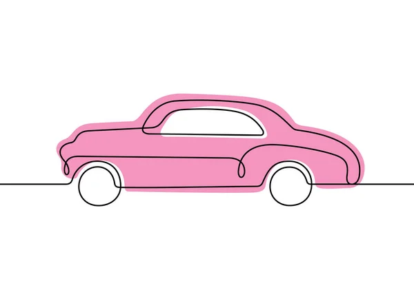 Retro Roze Auto Continue Lijn Vector Illustratie — Stockvector