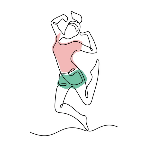 Joyeux Saut Femme Ligne Continue Illustration Vectorielle Colorée — Image vectorielle