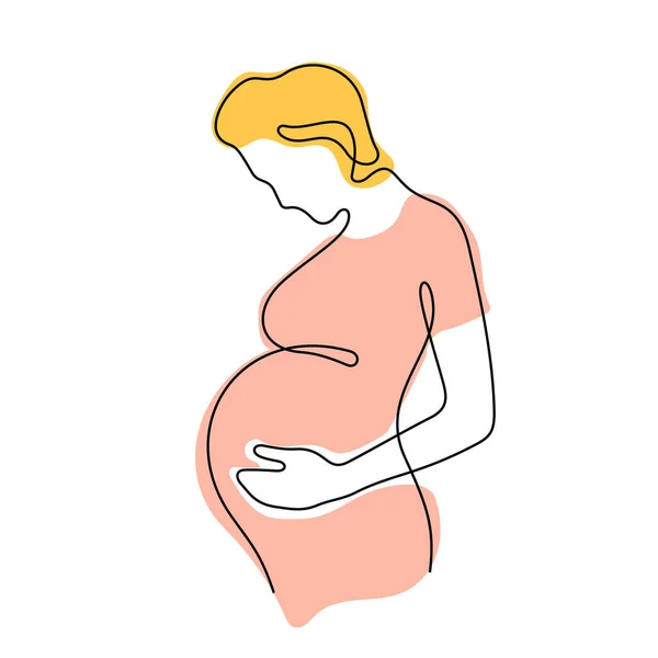 Mujer Embarazada Línea Continua Colorido Vector Ilustración — Vector de stock