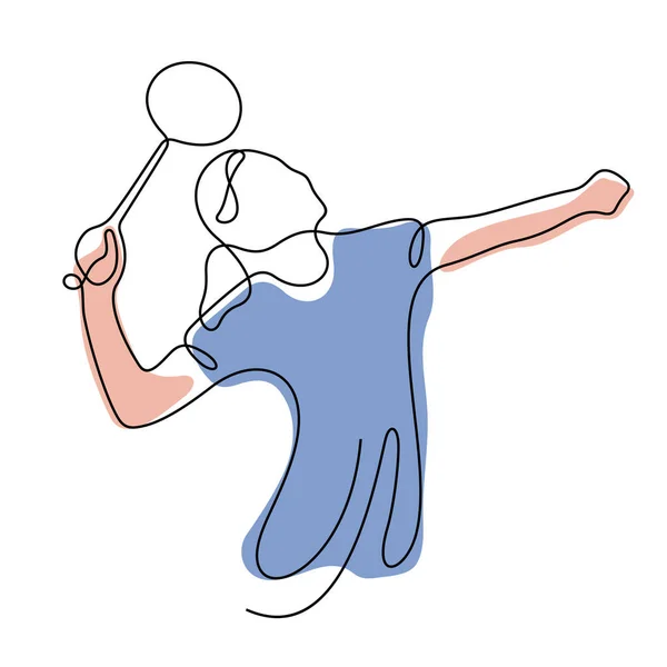 Femme Jouant Badminton Ligne Continue Illustration Vectorielle Colorée — Image vectorielle