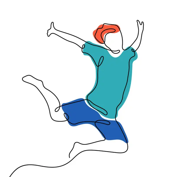 Jeune Homme Sautant Ligne Continue Illustration Vectorielle Colorée — Image vectorielle