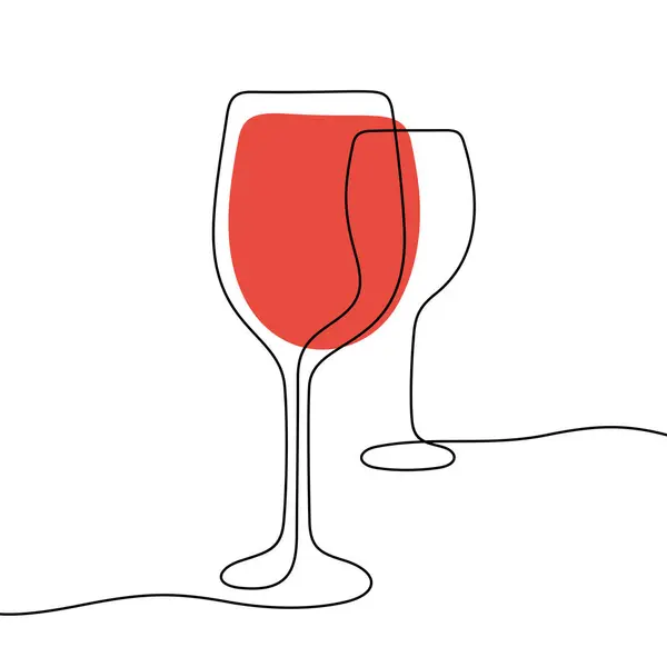 Красное Вино Непрерывной Линии Красочные Векторные Иллюстрации Стоковый вектор
