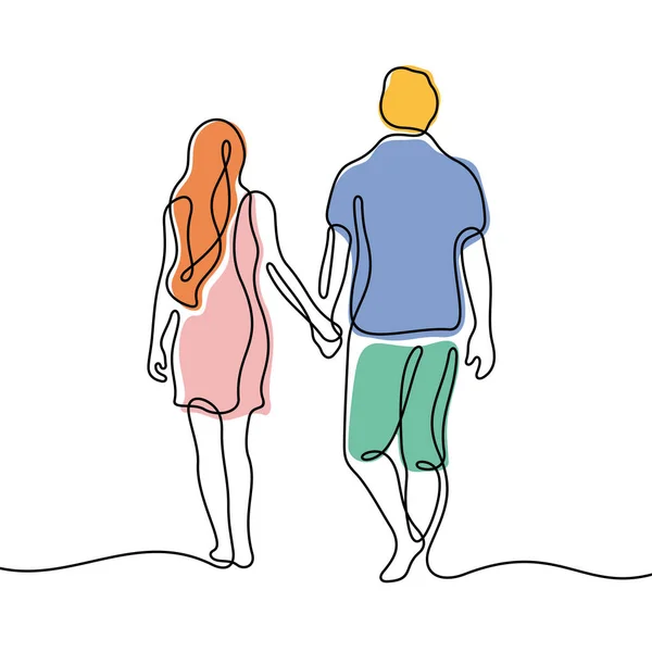 浪漫情侣拥抱连续线条彩色矢量图解 图库插图