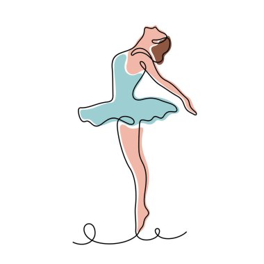 Ballet dancer continuous line colourful vector illustration clipart