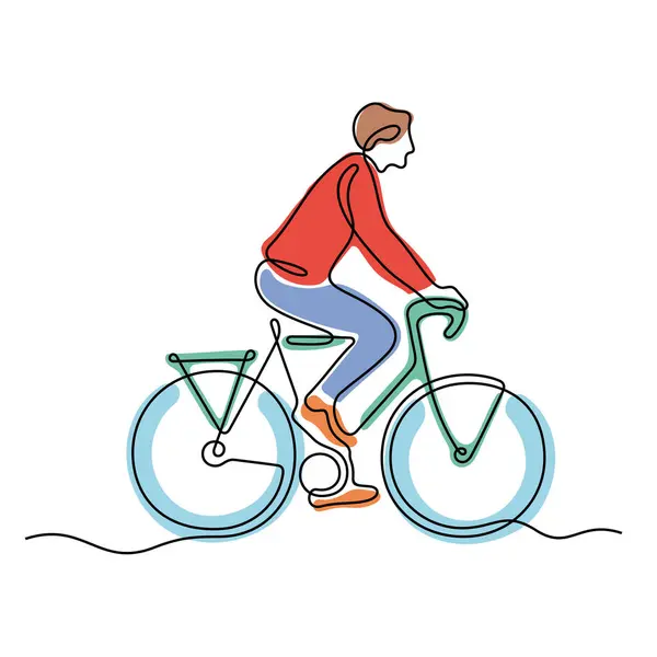 Cycliste Ligne Continue Illustration Vectorielle Colorée — Image vectorielle