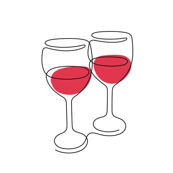 Red Wine Continuous Line Colourful Vector Illustration Stock Illustration