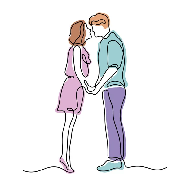 Romantic Cuplu Sărutare Continuă Linie Colorată Vectorială Ilustrare Ilustrație de stoc