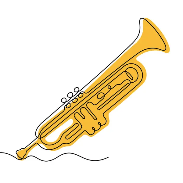Труба Музыкальный Инструмент Непрерывной Линии Красочные Векторные Иллюстрации Стоковая Иллюстрация
