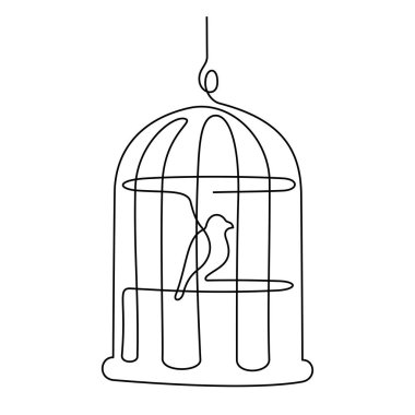 Kafesteki kuş bir çizgi çizimi