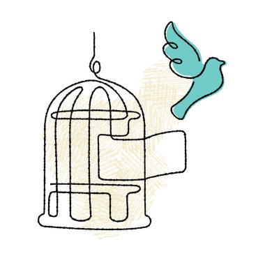 Bir kafes çiziminden serbest bırakılan kuş