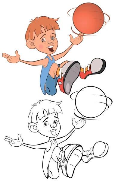 Wektor Ilustracja Cute Little Boy Koszykarz Kolorowanka — Wektor stockowy