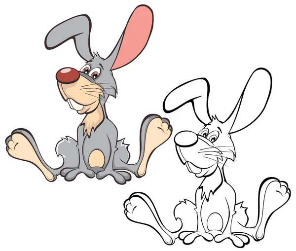Vector Illustration Cute Rabbit Cartoon Character Coloring Book — Stock Vector