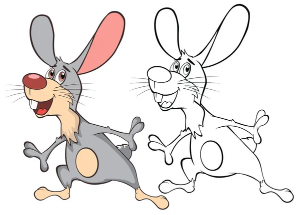 Vector Illustration Cute Rabbit Cartoon Character Coloring Book — Stock Vector