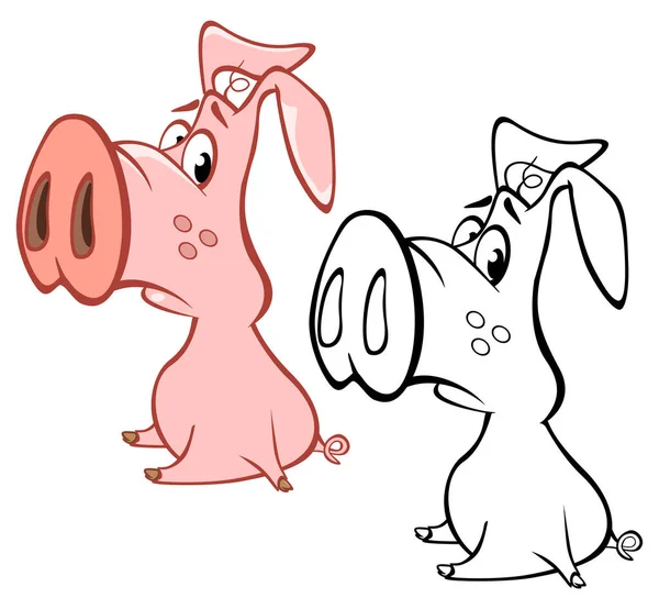 あなたのためのかわいい漫画のキャラクター豚のベクトルイラストデザインとコンピュータゲーム ぬりえ本概要セット — ストックベクタ