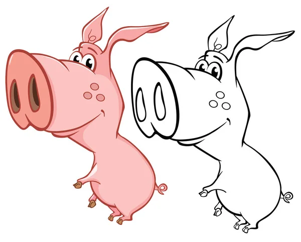 あなたのためのかわいい漫画のキャラクター豚のベクトルイラストデザインとコンピュータゲーム ぬりえ本概要セット — ストックベクタ