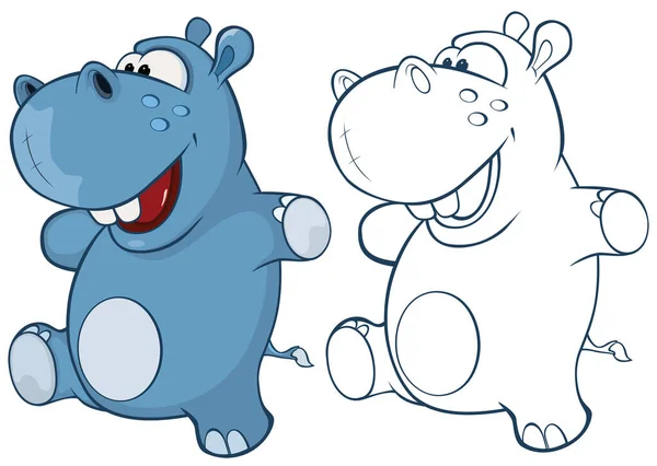 Vector Illustration Cute Cartoon Character Hippo 디자인 컴퓨터 게임을 캐릭터 — 스톡 벡터