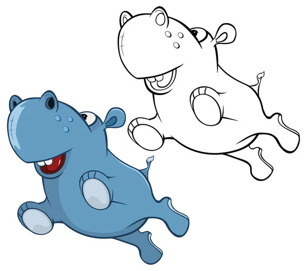 Wektor Ilustracja Cute Postać Kreskówek Hipopotam Dla Ciebie Projektowanie Gra — Wektor stockowy