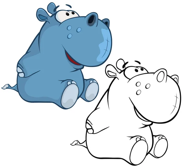 为您设计和电脑游戏的一个可爱卡通角色Hippo的矢量说明 彩色书纲要集 — 图库矢量图片