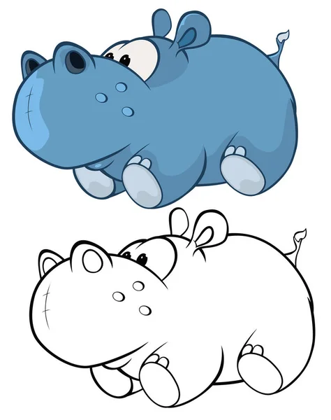 为您设计和电脑游戏的一个可爱卡通角色Hippo的矢量说明 彩色书纲要集 — 图库矢量图片
