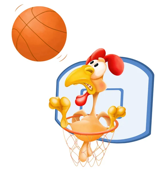 Carino Carino Personaggio Dei Cartoni Animati Gallina Giocatore Basket Voi — Foto Stock