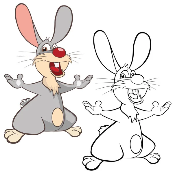 Vector Illustration Cute Rabbit Cartoon Character Coloring Book — Vector de stock