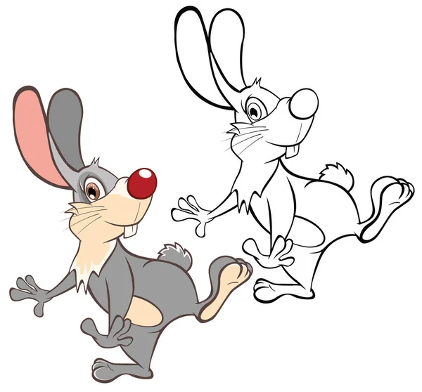 Vector Illustration Cute Rabbit Cartoon Character Coloring Book — Vettoriale Stock