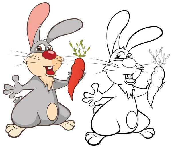 Vector Illustration Cute Rabbit Cartoon Character Coloring Book — Stok Vektör