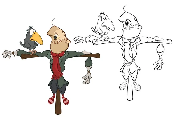 Vector Cartoon Character Scarecrow Pro Vás Design Počítačová Hra Omalovánky — Stockový vektor